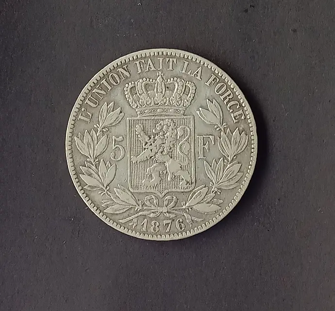 Monnaie en argent 900/1000 - 5 Francs Belgique - 1876