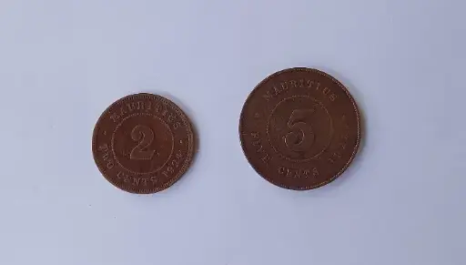 Lot de 2 monnaies île Maurice - 2 cents 1924 - 5 cents 1923